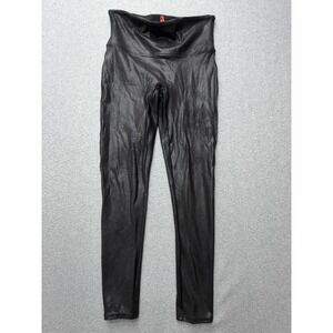 Spanx Leggings Womens Petite Large Black Faux Leather High Rise Ankle Stretch